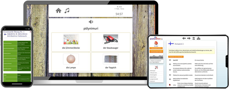 Deutsch lernen für Finnen-Basiskurs (A1/A2) + Audiotrainer - Onlinekurs