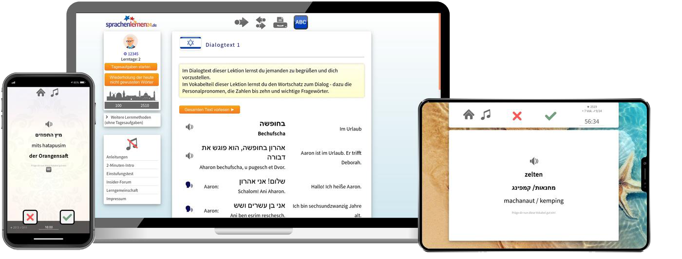 Deutsch lernen für Israelis-Basiskurs (A1/A2) + Audiotrainer - Onlinekurs Deutsch lernen für Israelis Basiskurs A1 A2 Onlinekurs für Anfänger