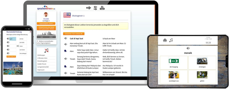 Deutsch lernen für Malaysier-Basiskurs (A1/A2) + Audiotrainer - Onlinekurs