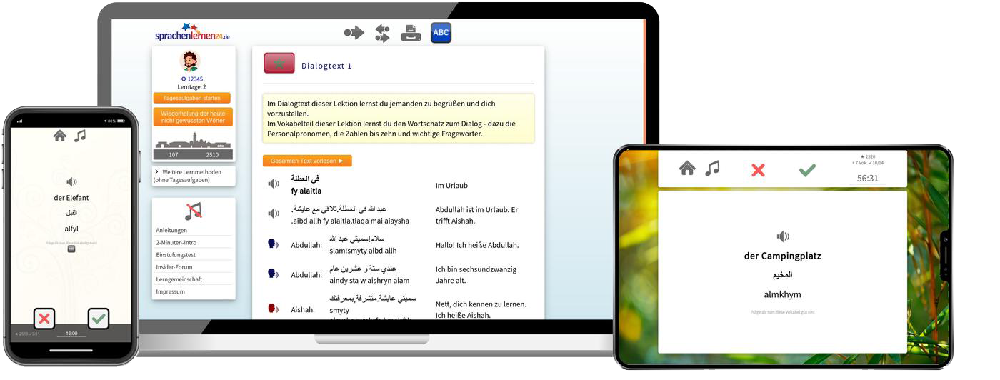 Deutsch lernen für Marokkaner-Basiskurs (A1/A2) + Audiotrainer - Onlinekurs Deutsch lernen für Marokkaner Basiskurs A1 A2 Onlinekurs für Anfänger