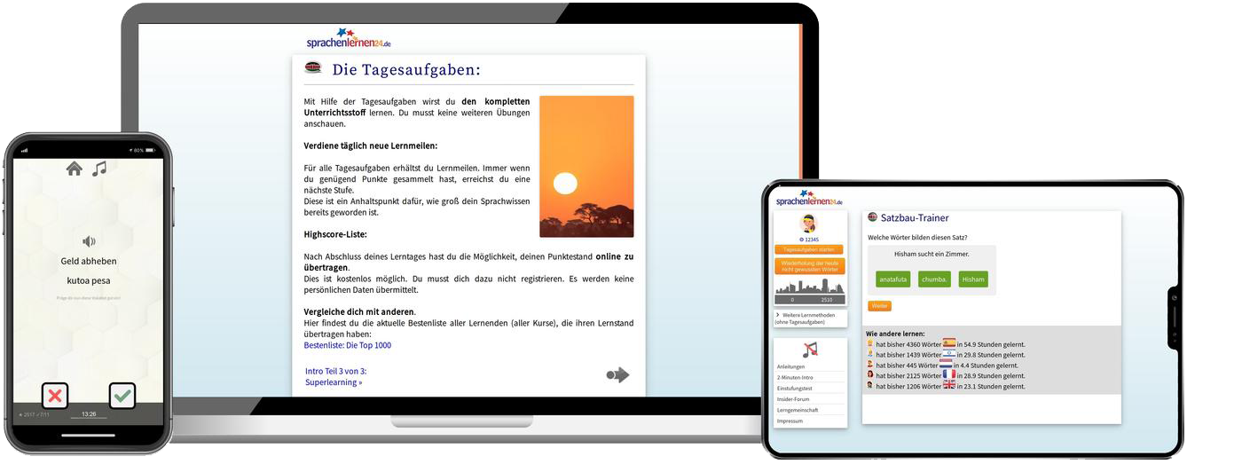 Deutsch lernen für Suaheli-Muttersprachler Basiskurs A1 A2 Onlinekurs für Anfänger