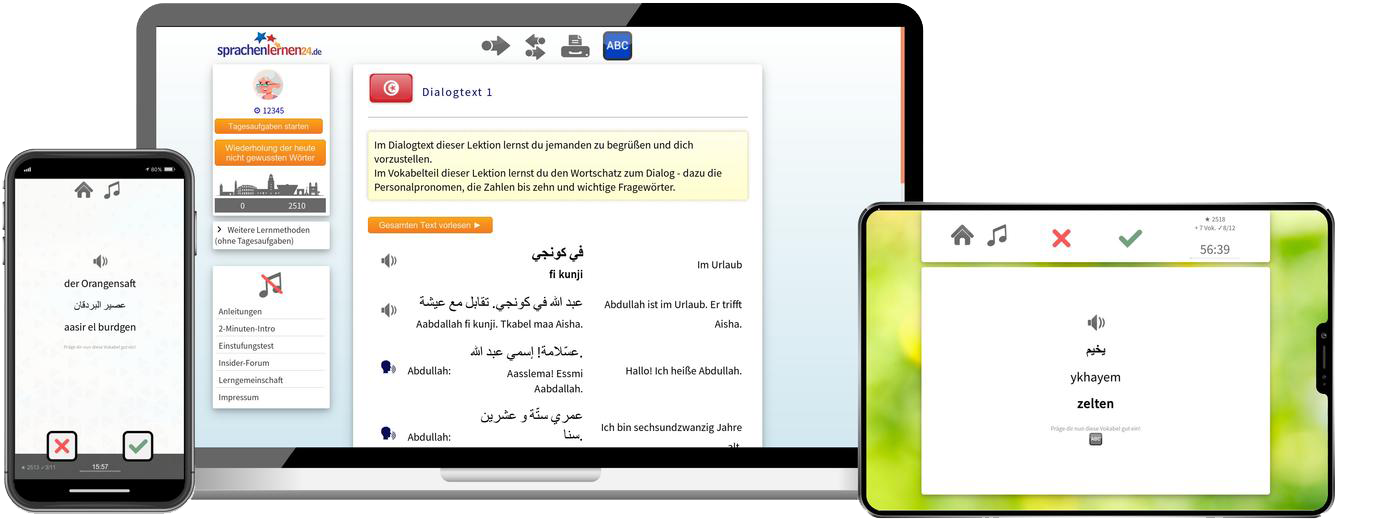 Deutsch lernen für Tunesier-Basiskurs (A1/A2) + Audiotrainer - Onlinekurs