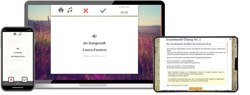 Italienisch-Basiskurs (A1/A2) + Audiotrainer - Onlinekurs