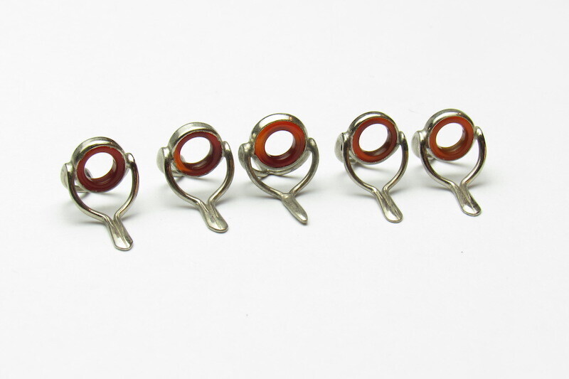 NOS Agate Fliegenruten Stripping Guide 7 + 8mm SET (5 STK) AMBER RED MIX Silber