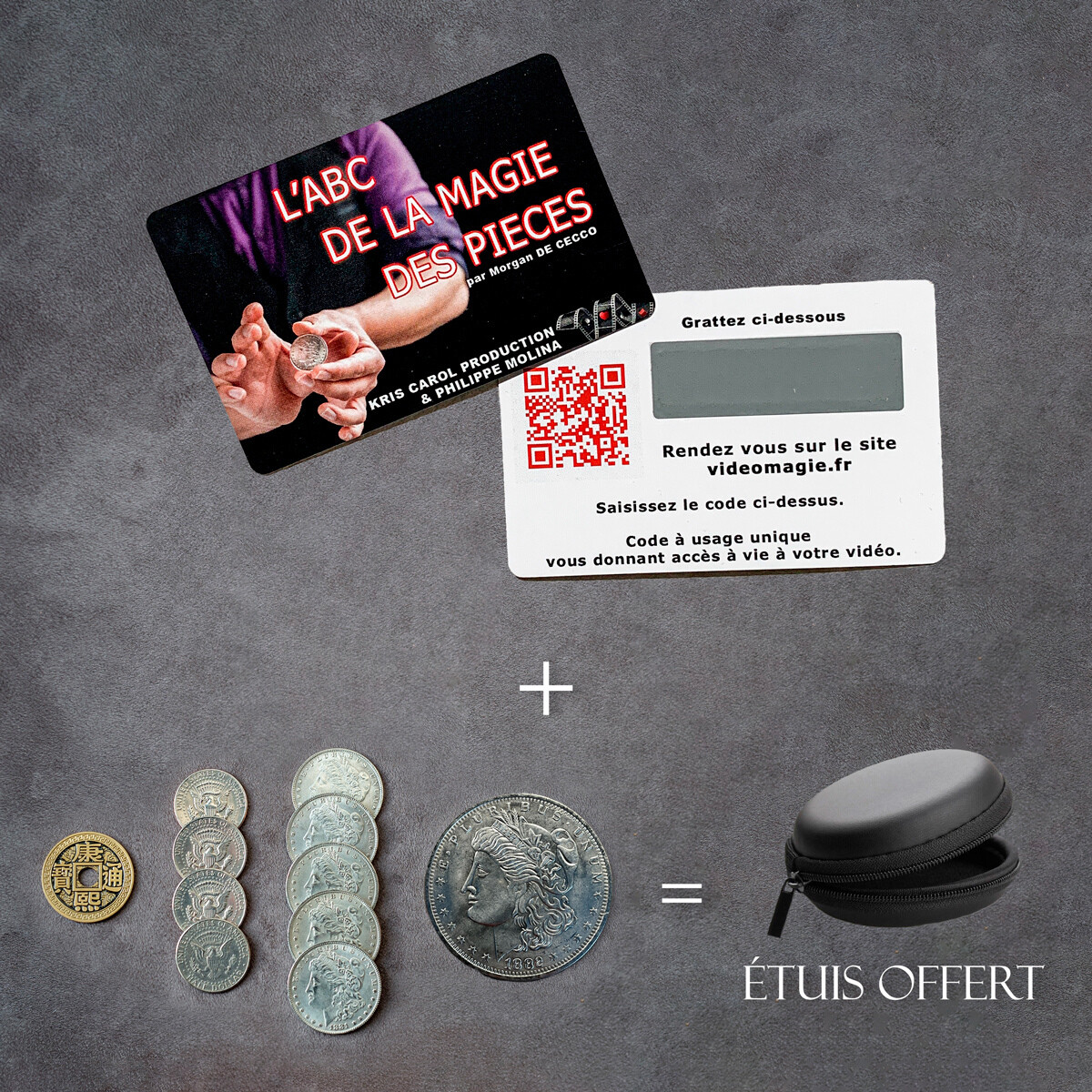 VOD L&#39;ABC de la magie des pièces + Kit de pièces complet + Étui offert (nouvelle jumbo Morgan Dollar)