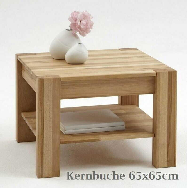 Couchtisch Massivholz mit Pfosten, Holz: Kernbuche, Größe: 65x65cm