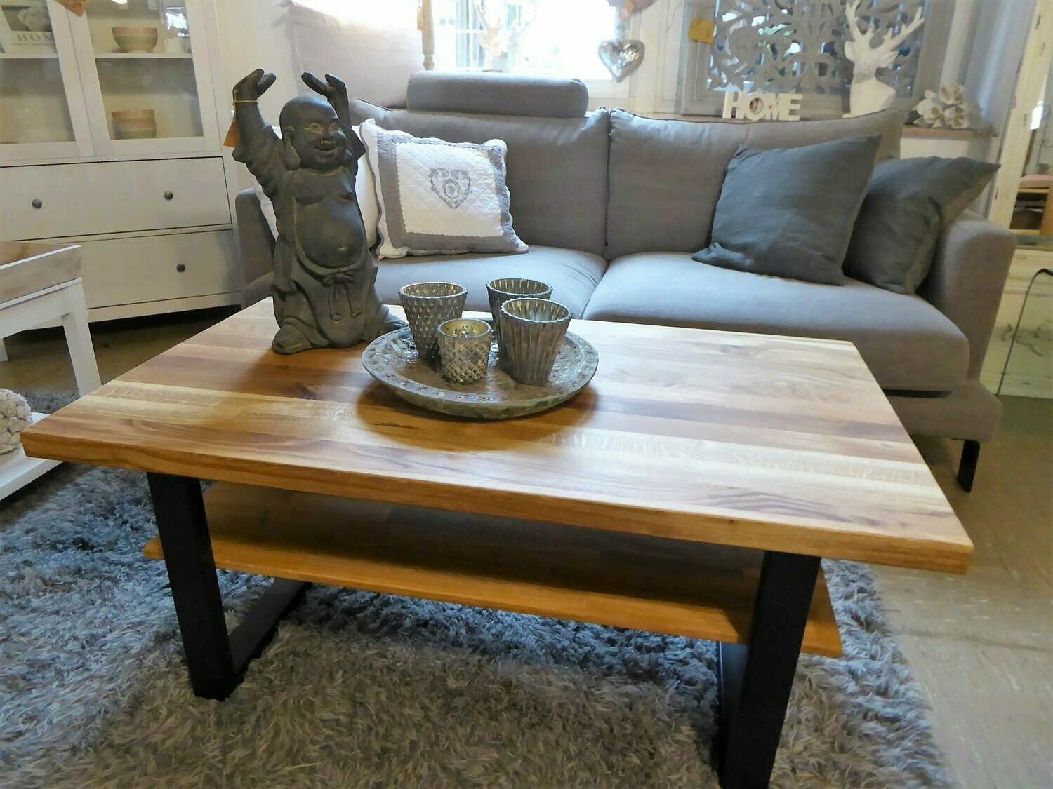 Couchtisch Wildeiche massiv Untergestell Metall