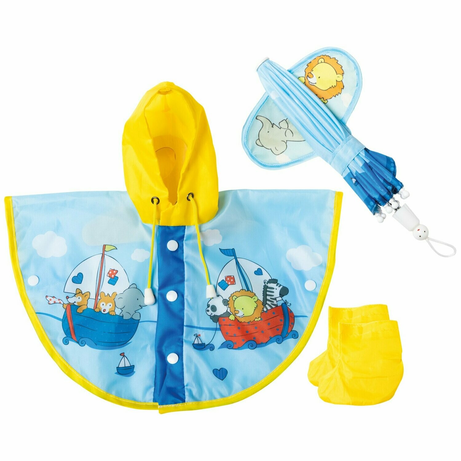 Regencape,  Schirm und Stiefel  (Stiefel 30cm - 34cm)  "Segelfreunde"  für P-Größe 35cm-45cm