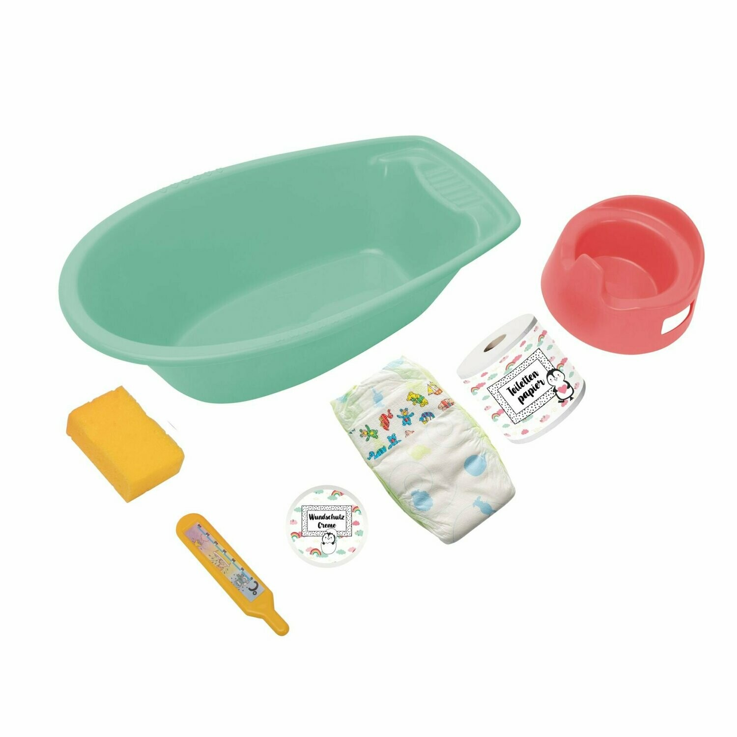 Badewannen-Set mit Zubehör   "Pinguin-grün"   ca. 40,5x23x13cm