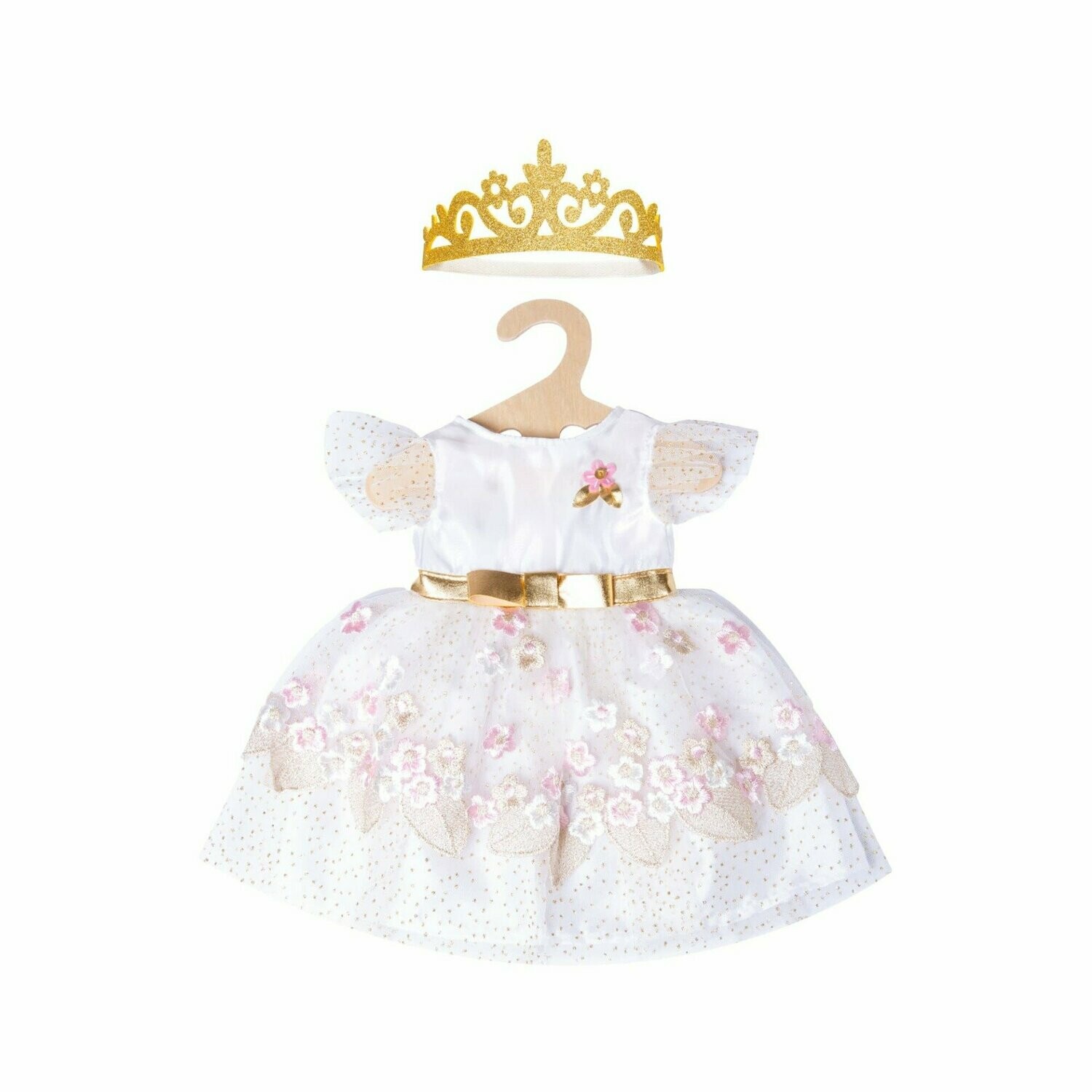 Prinzessinnenkleid mit goldener Krone "Kirschblüte" für P-Größe  28cm - 35cm     ohne Puppe