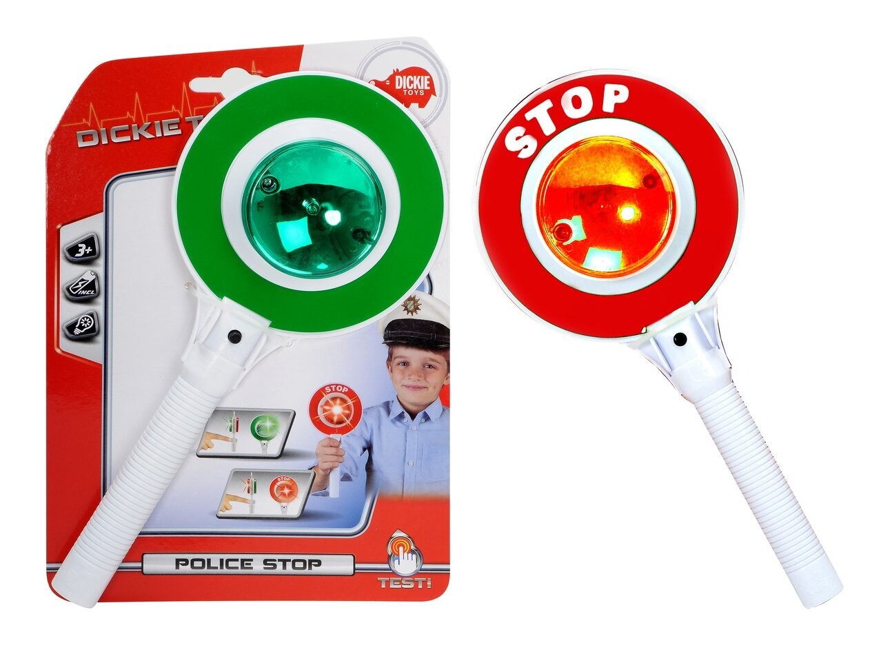 Polizei-Kelle   "Rot + Grün" mit Lichtfunktion inkl. Batterien   ca.  24cm