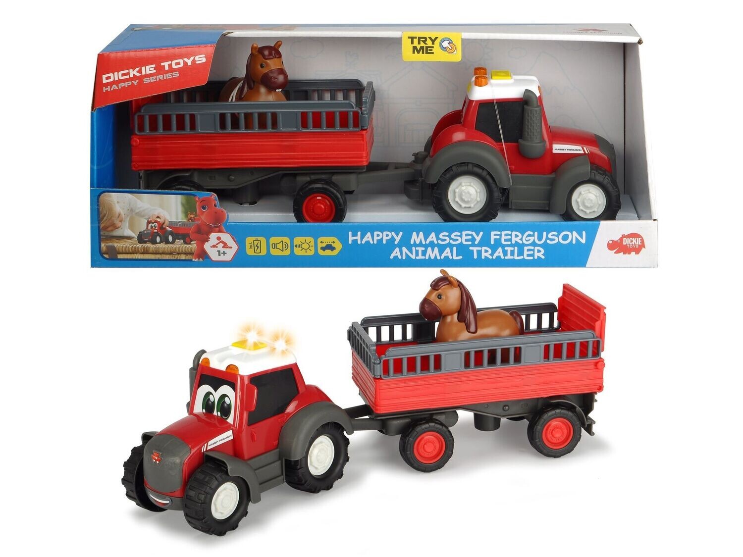 ABC  Traktor mit Hänger    " M. Ferguson Animal-Trailer"    mit Licht, Sound und einem Pferd   ca. 30cm