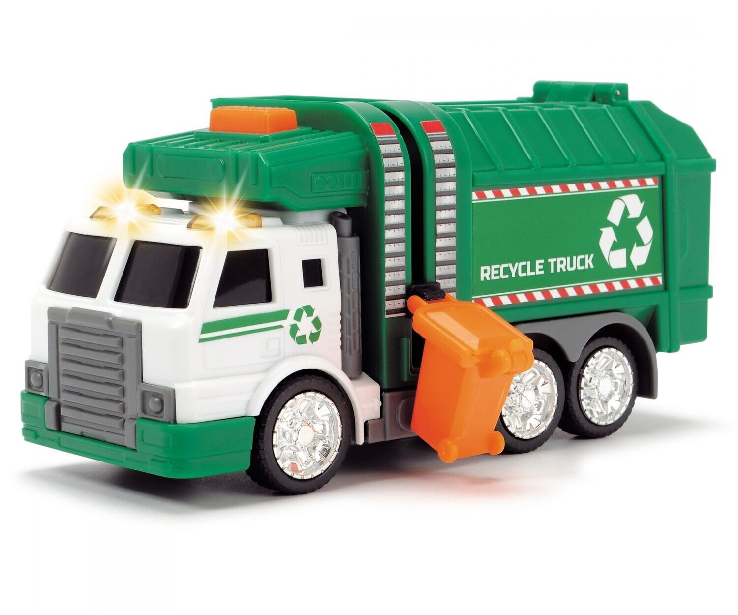 Müllwagen mit oranger Tonne Licht, Sound und Batterien "Recycling Truck"    ca. 15cm