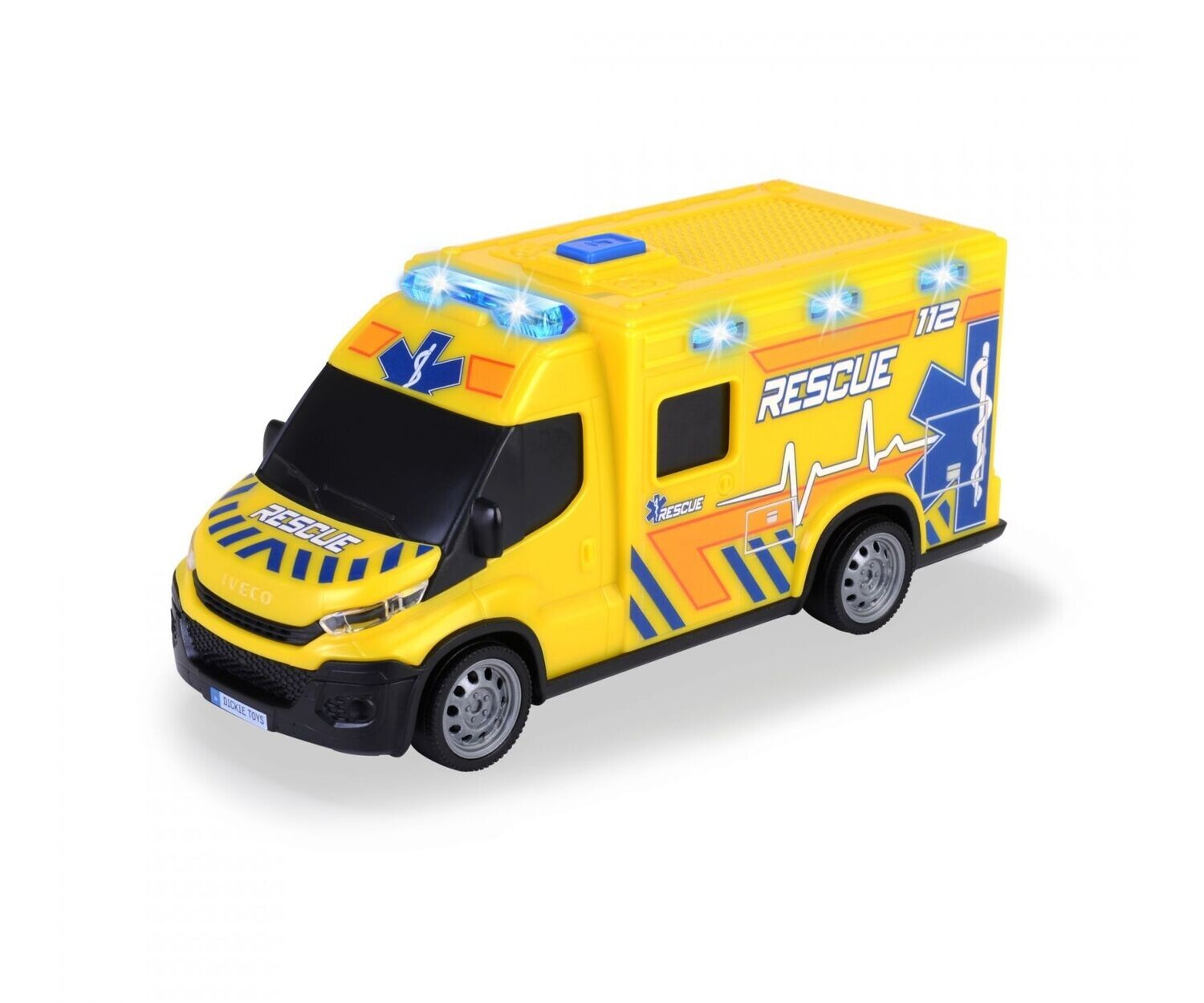 Krankenwagen gelb  "Iveco Daily Ambulance"  mit Licht, Sound und Batterien  ca. 23cm