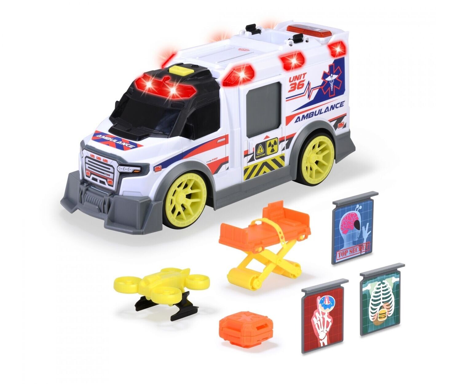 Krankenwagen   "Ambulanz" mit Zubehör, Licht, Sound und Batterien   ca. 35,5cm