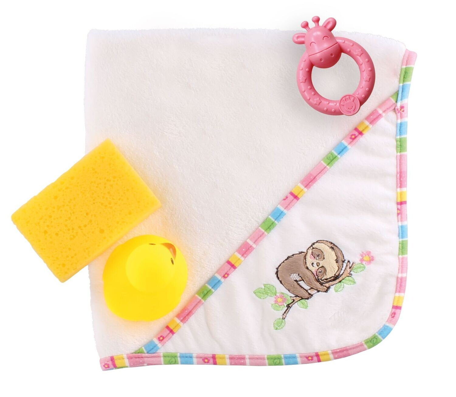 Kapuzen Badetuch mit Zubehör Kapuzen Badetuch mit Zubehör "Faultier Flauschi" 48x48cm