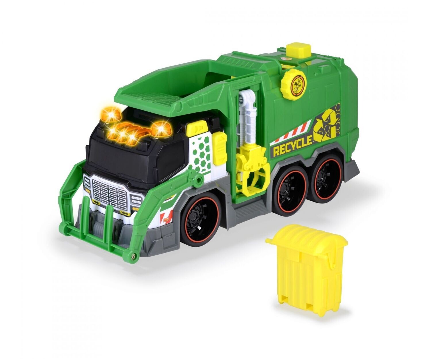 Müllwagen  mit gelber Tonne, Licht, Sound und Batterien "Recycle Truck" ca. 39x14x18,5cm
