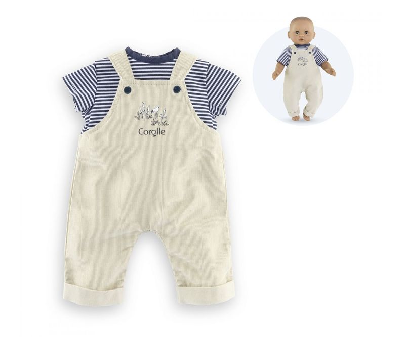 Corolle-Latzhose mit Blauweis gestreiften Shirt  für P-Größe  36cm