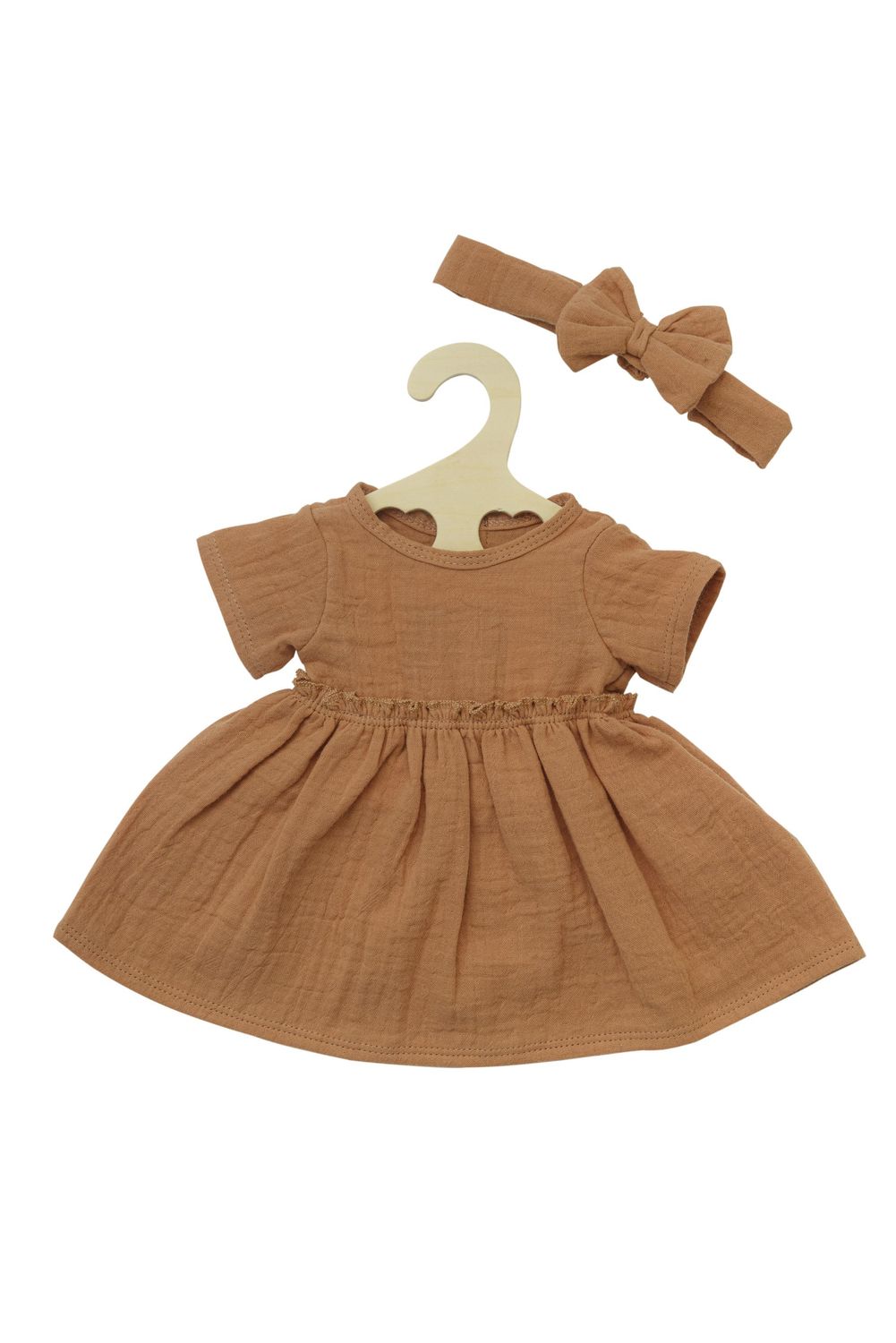 Kleid mit Rüschen und Haarband aus 100% Bio-Baumwolle   "Karamell"  für P-Größe  28cm bis 35cm