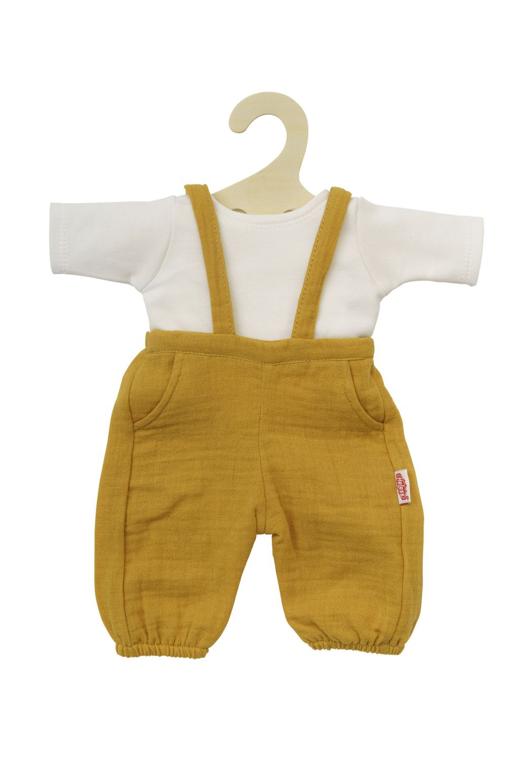 Latzhose mit weißen T-Shirt aus 100% Bio-Baumwolle   "Honiggelb" 2-teilig  für P-Größe 28cm - 35cm ohne Puppe