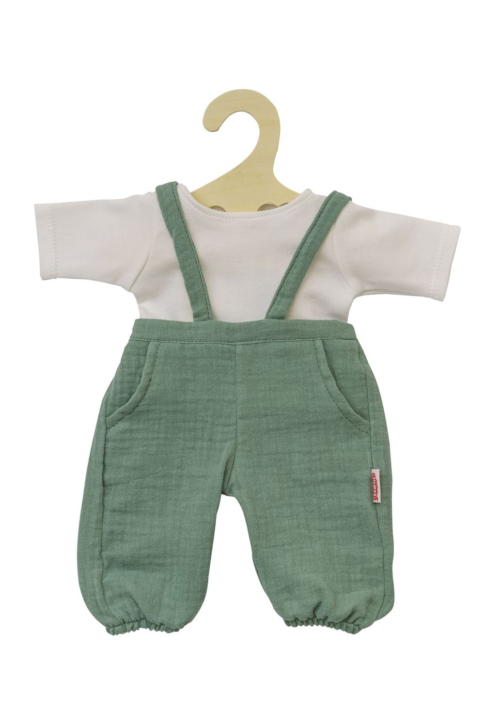 Latzhose mit weißen T-Shirt aus 100% Bio-Baumwolle   "Salbeigrün"  2-teilig  für P-Größe 35cm - 45cm ohne Puppe