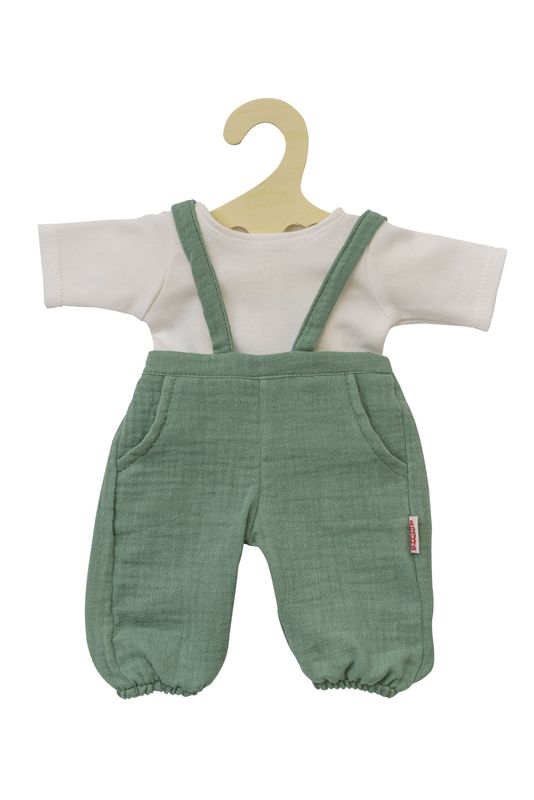 Latzhose mit weißen T-Shirt aus 100% Bio-Baumwolle   "Salbeigrün"  2-teilig  für P-Größe 35cm - 45cm ohne Puppe