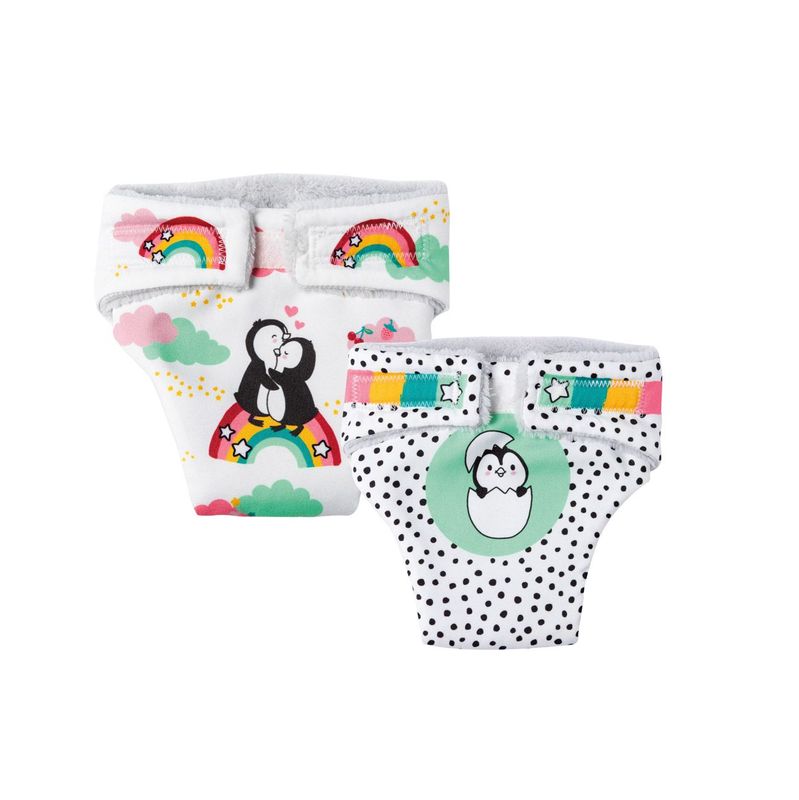 2 Stoffwindeln wiederverwendbar mit Klettverschluss   "Pinguin Pünktchen"   für P-Größe  28cm - 35cm