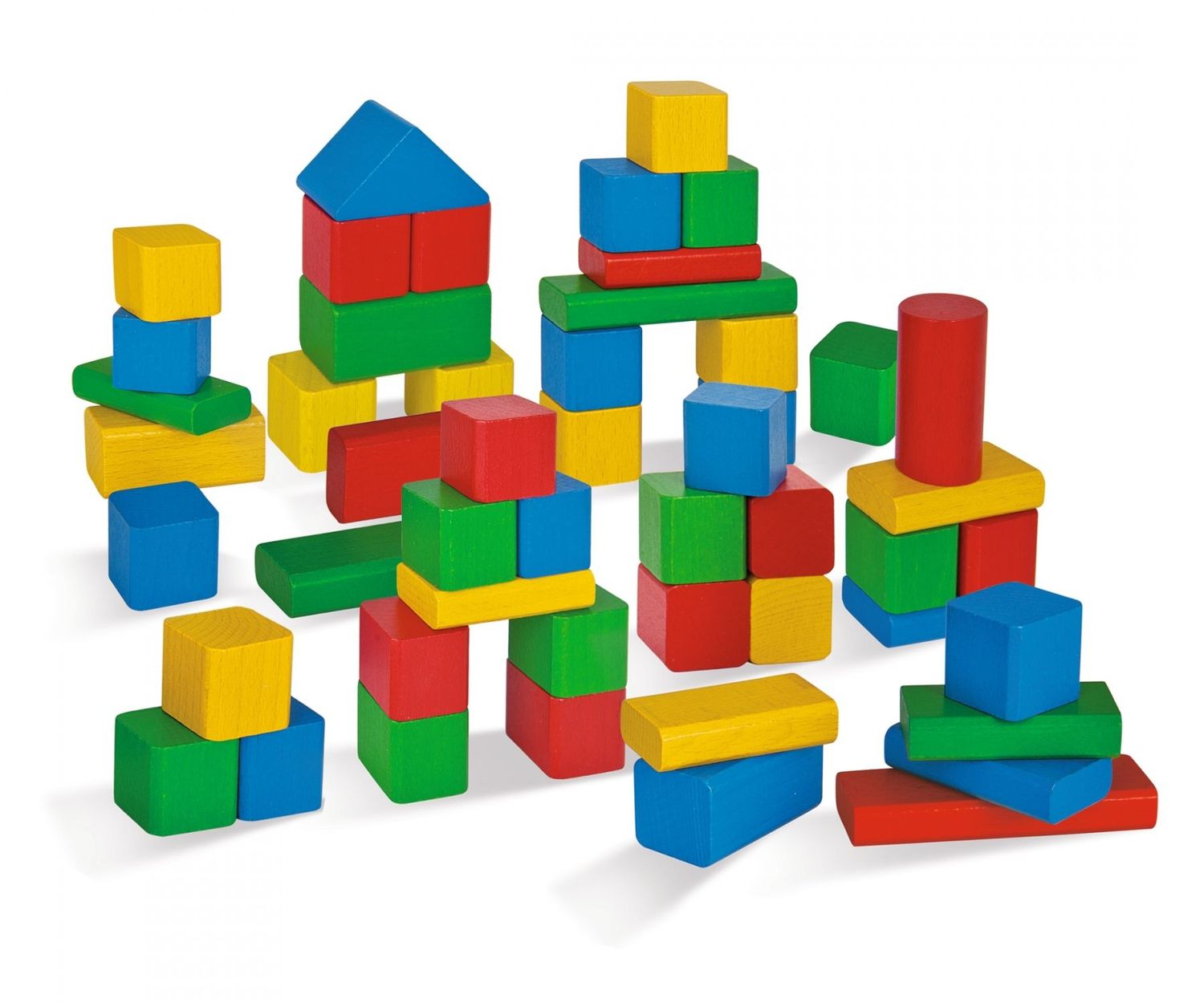 50 bunte Holzbausteine in einer  eckigen Box