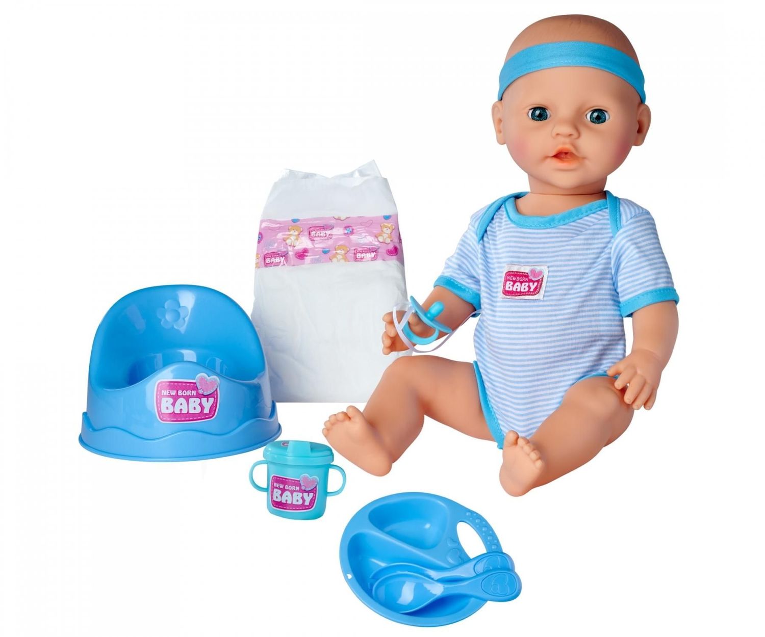 New Born Babyjunge   "Blaues Zubehör"   43cm  ab 3Jahre