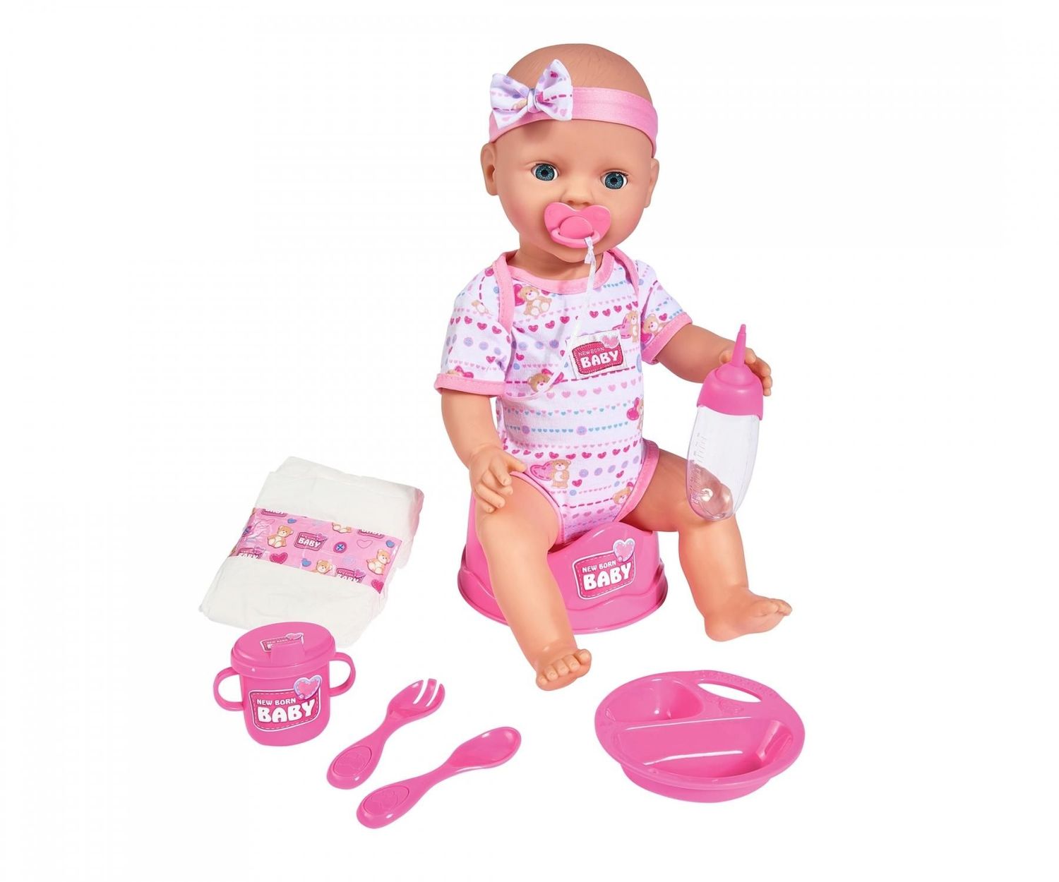 New Born Babymädchen  mit Zubehör   "Rosa Zubehör"  43cm ab 3 Jahre