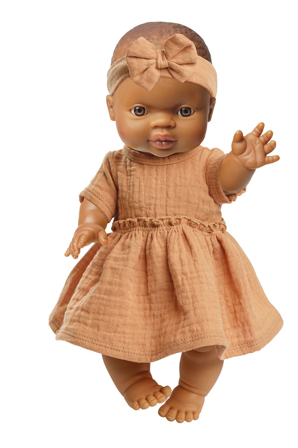 Im Set:  Puppenmädchen mit Bio-Kleid   "Karamell"    34cm