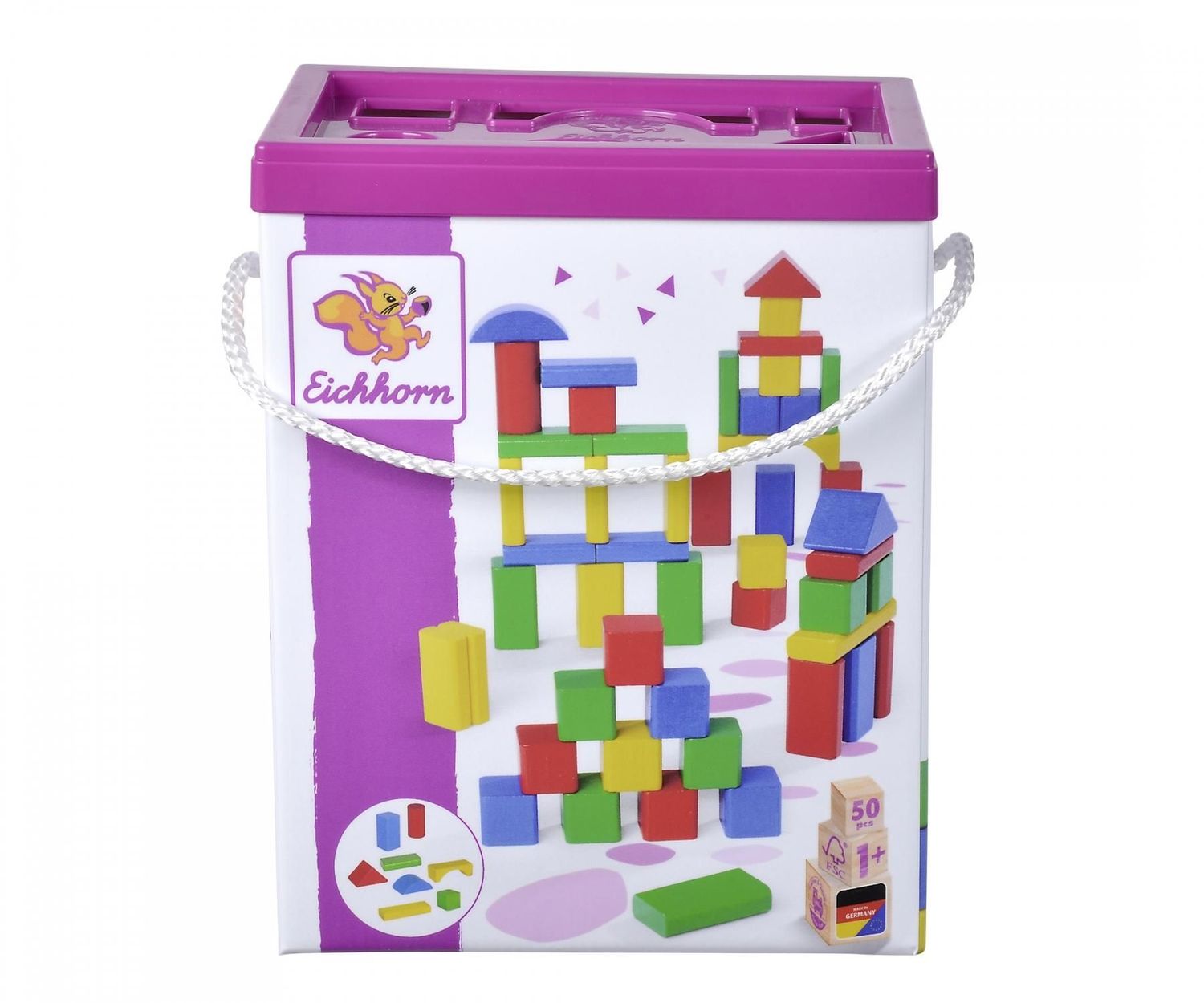 50 Holzbausteine     "Bunt" in einer eckigen Box