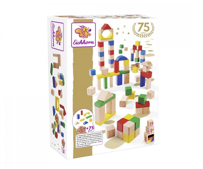75 Holzbausteine    "75 Jahre" in einer eckigen Box