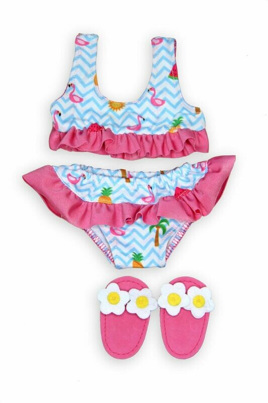 Bikini mit Badeschläppen Bikini mit Badeschläppen "Flamingo" für P-Größe 35cm bis 45cm