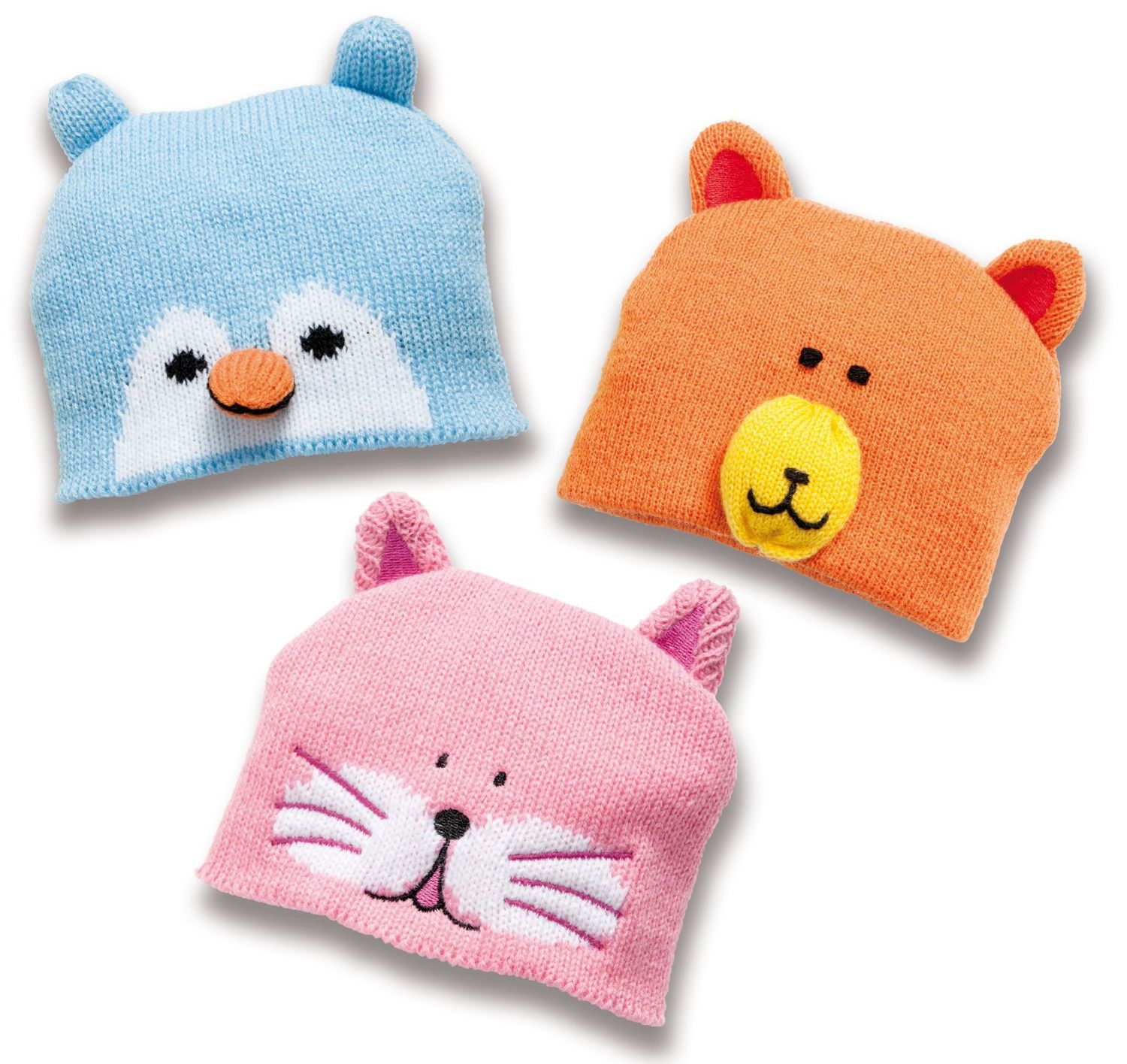 3 lustige Tiermützen in verschiedenen Farben ohne Puppen   für Puppen-Größe  28cm-35cm