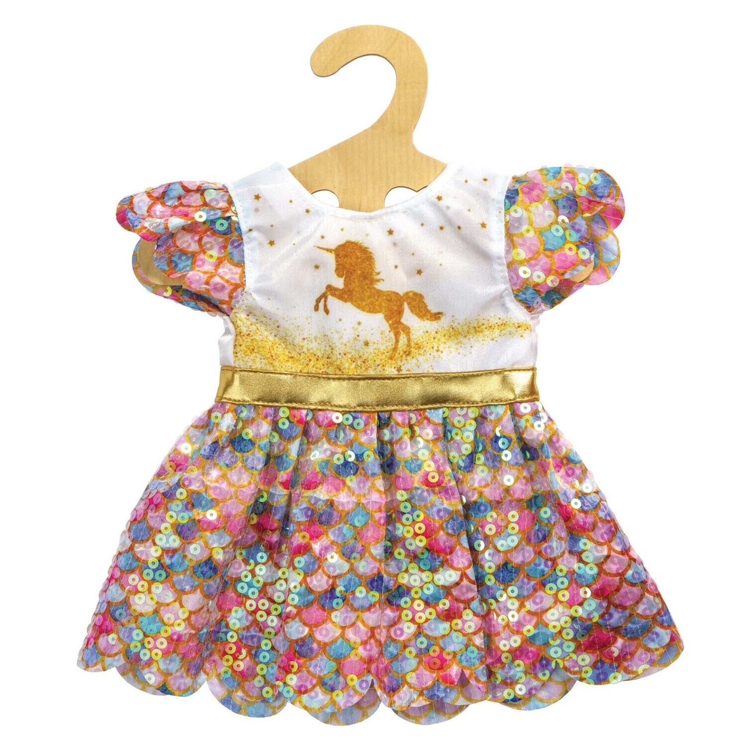 Glitzerkleid Glitzerkleid "Einhorn Goldy" für Puppen-Größe 28cm - 35cm