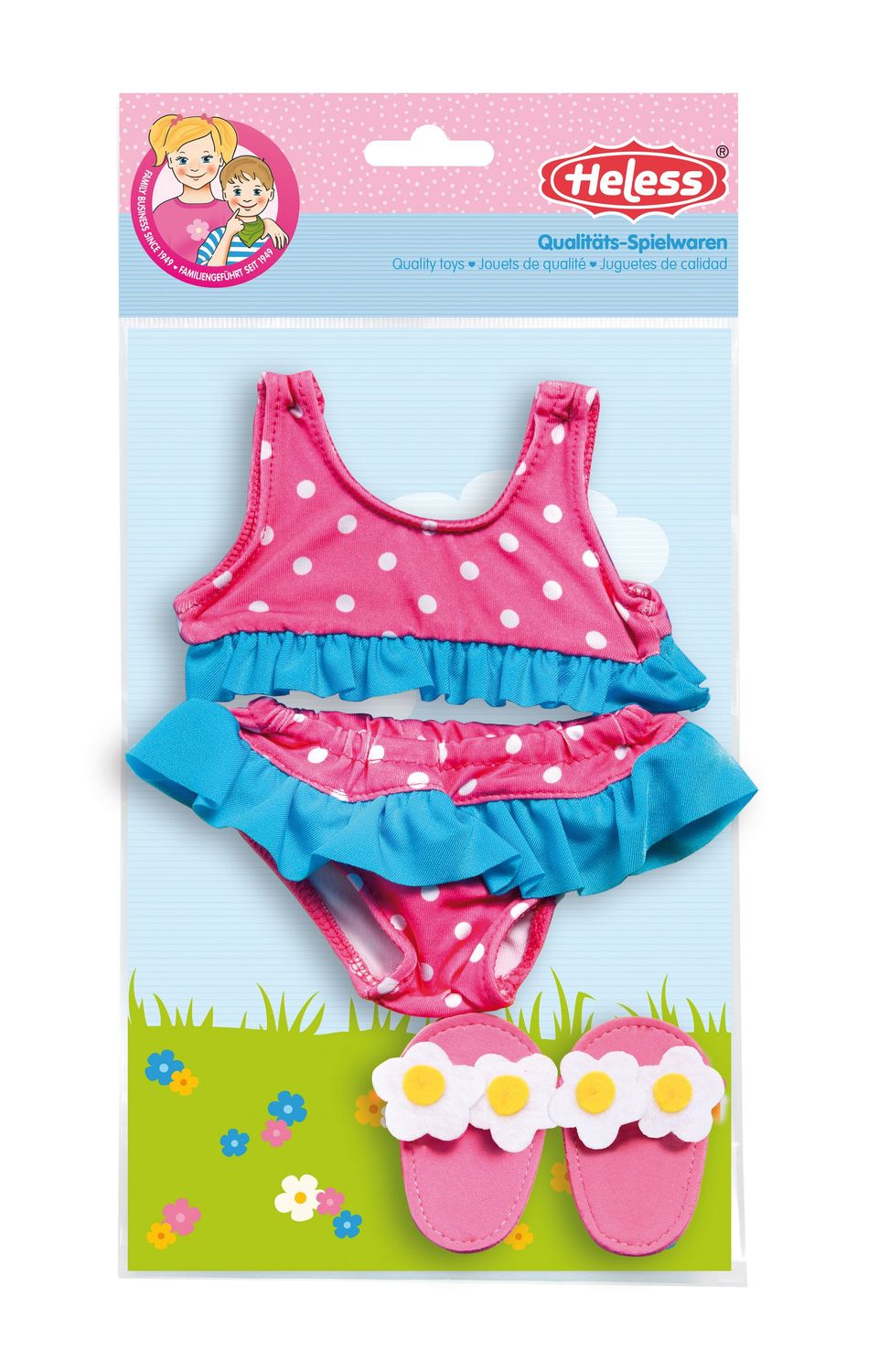 Bikini mit blauer Rüsche und Badeschläppen Bikini mit blauer Rüsche und Badeschläppen "Klein" Größe 28cm-35cm