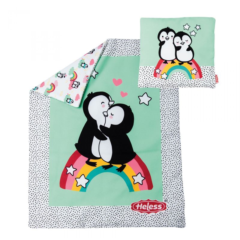 Bettdecke 48cmx34cm und Kopfkissen 16cmx16cm   "Pinguin Pünktchen"  ohne Bett