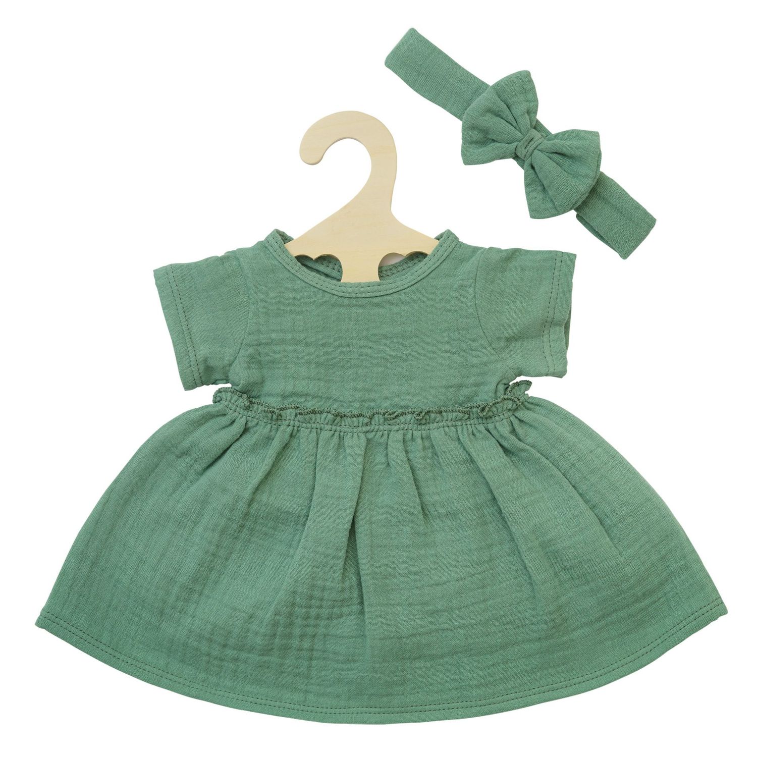 Musselin-Wickelkleid mit Haarband aus 100% Baumwolle    "Salbeigrün"    2-teilig   28cm  bis  35cm
