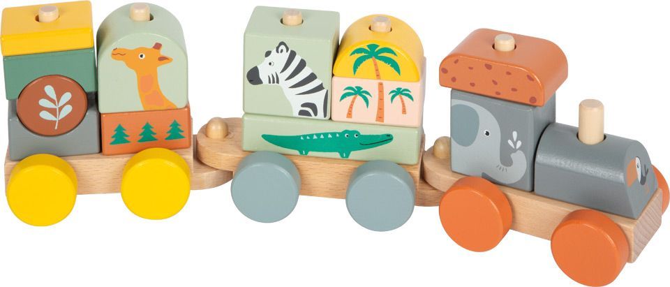 Holzzug- Steck- und Stapelpsiel    "Safari"   ca.12x7x11cm