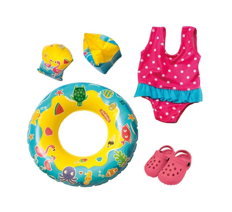 Badeanzug, Schwimmring, Schwimmflügel und Clogs 35cm bis 45cm Badeanzug, Schwimmring, Schwimmflügel und Clogs 35cm bis 45cm