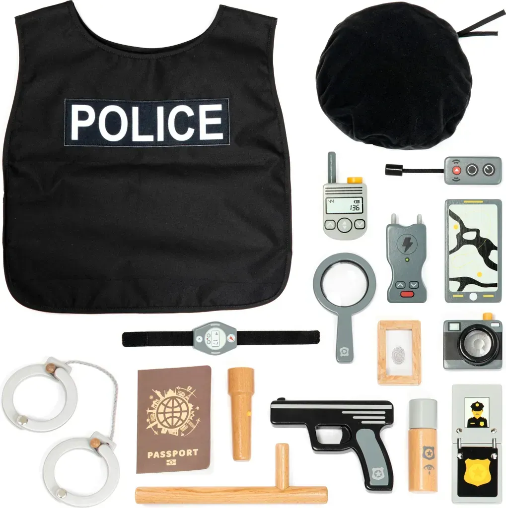 Polizeispielset aus Holz 17-teilig Polizeispielset aus Holz 17-teilig