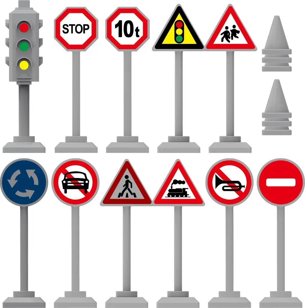10 Verkehrszeichen, 1 Ampel und 6 Pylonen 10 Verkehrszeichen, 1 Ampel und 6 Pylonen