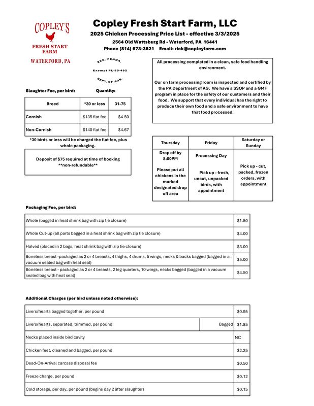 Poultry Processing Deposit