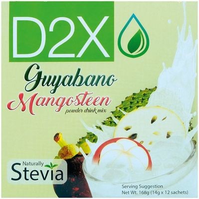 D2X Guyabano Mangosteen Powder Drink Mix Naturally Stevia (12 Packs x 14g)