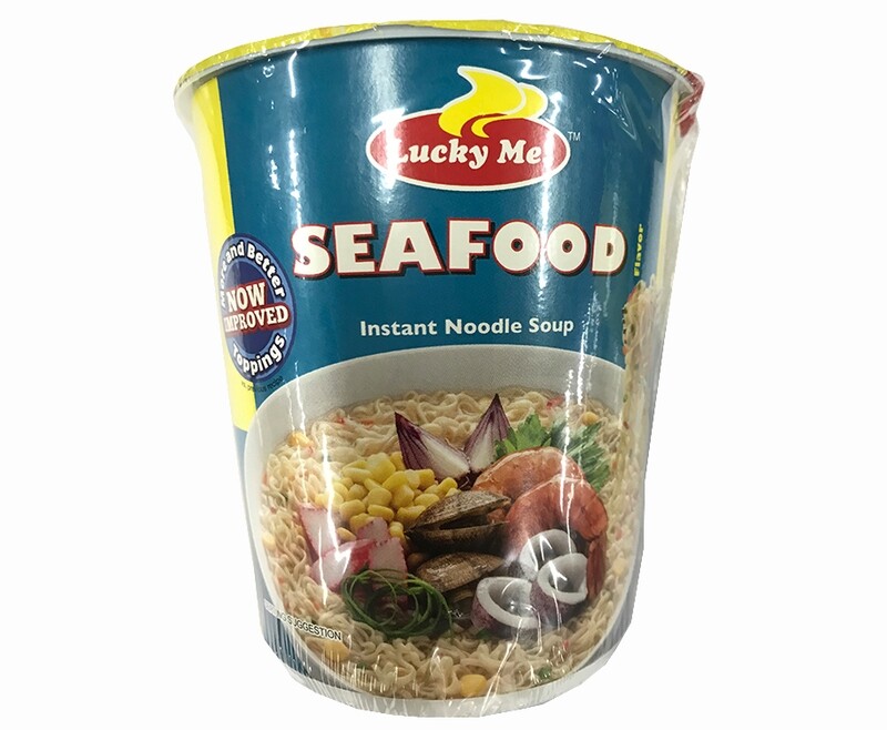 Lucky Me! Seafood Flavor with Egg Flakes &amp; Carrot Bits Instant Noodle Soup Go Cup 40g