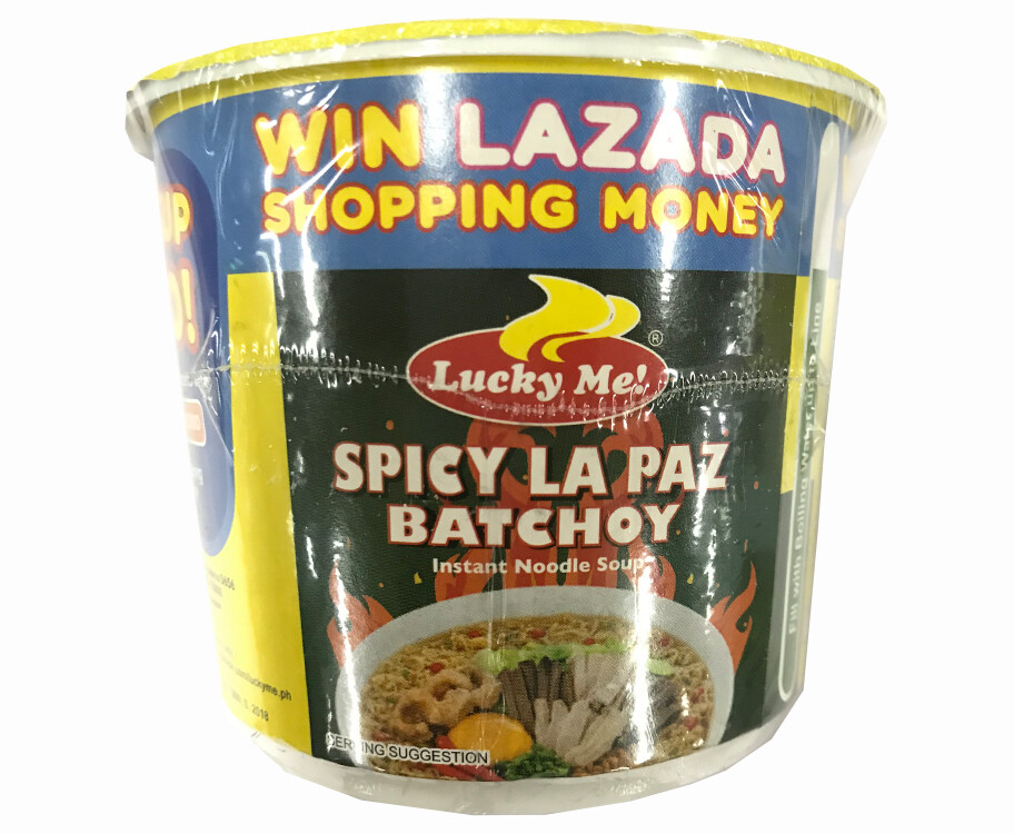 Lucky Me! Spicy Batchoy Spicy Pork Flavor with Chicharon &amp; Garlic Bits Instant Noodle Soup Go Cup 40g