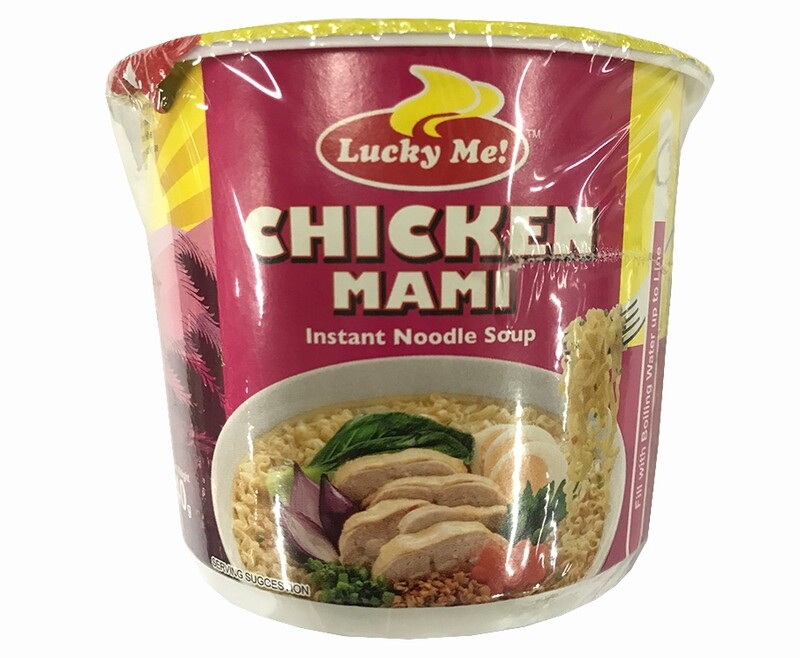 Lucky Me! Chicken Mami Chicken Flavor with Egg Flakes &amp; Garlic Bits Instant Noodle Soup Go Cup 40g