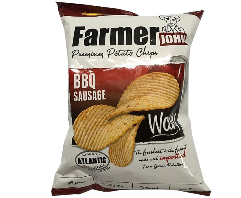 Leslie's Farmer John Premium Potato Chips BBQ Sausage Wavy 90g