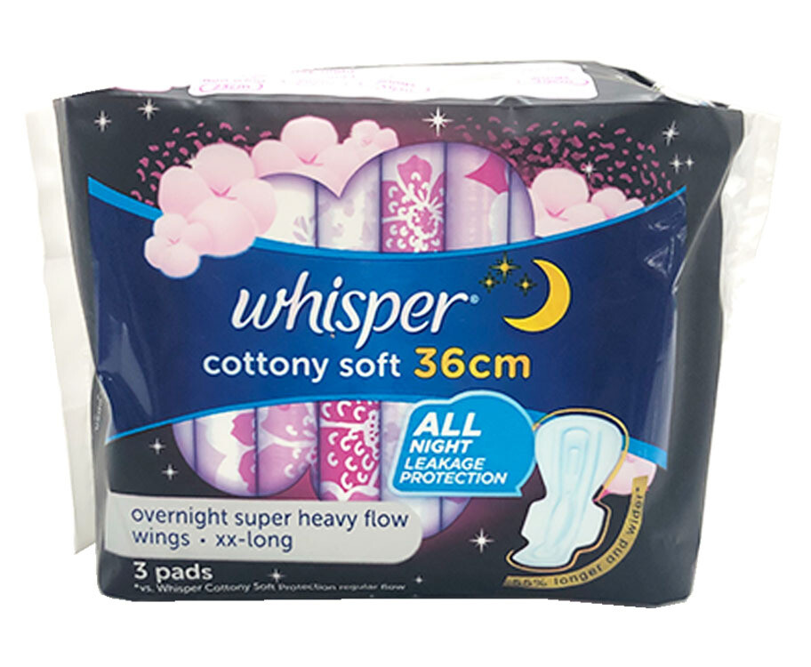 Whisper Cottony Soft Overnight Super Heavy Flow 3 Pads